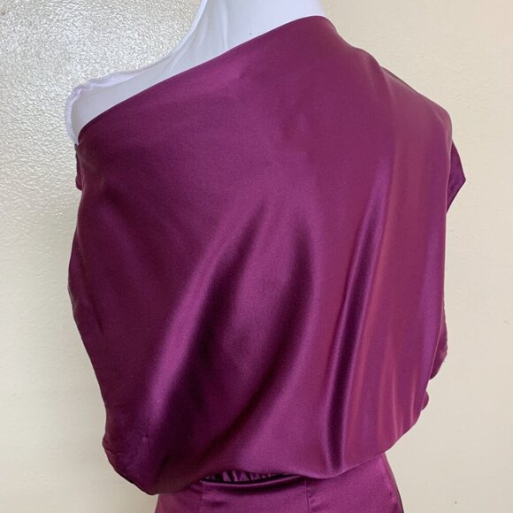 The Sei X REVOLVE Asymmetrical Draped Mini Silk Charmeuse Dress Sz 0 in Plum - Picture 7 of 10